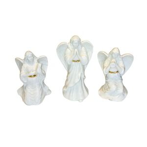 ✝️ Three Lenox  Angel Figurines Horn, Violin, Lyre 5" Tall Ivory With Gold Paint